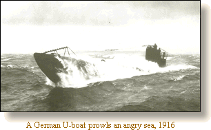 U-boat in an angry sea